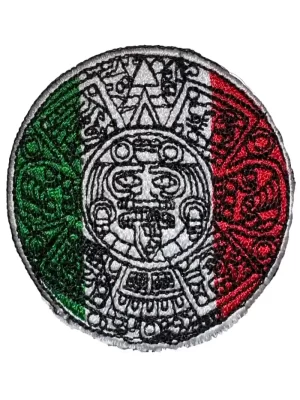 Aztec Calendar Patch (Red, White, and Green)