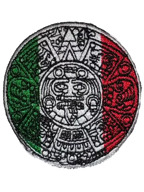 Aztec Calendar Patch (Red, White, and Green)